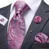 Cravate rose cachemire avec broche en soie, élégante cravate de mariage pour homme, bouton de manchette pratique, mode affaires fête, créateur de cravate haute
