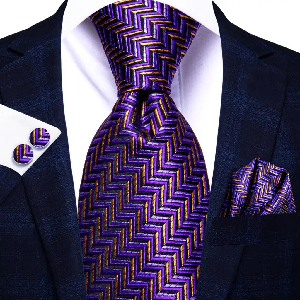 Hi-Tie – Cravate de mariage en soie violette unie à motif cachemire pour homme, ensemble de qualité avec boutons de manchette et mouchoir, cadeau tendance, livraison directe