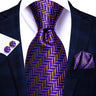 Hi-Tie – Cravate de mariage en soie violette unie à motif cachemire pour homme, ensemble de qualité avec boutons de manchette et mouchoir, cadeau tendance, livraison directe