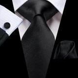 Hi-Tie Black Floral Silk Wedding Tie For Men Handky Cufflink Gift Necktie For Men Fashion Design Business Party Dropshiping