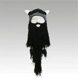 New Wig Beard Hats Viking Beard Beanie Horn Hat Winter Warm Mask Original Handmade Knit Helmet and Removable Beard Halloween Cap