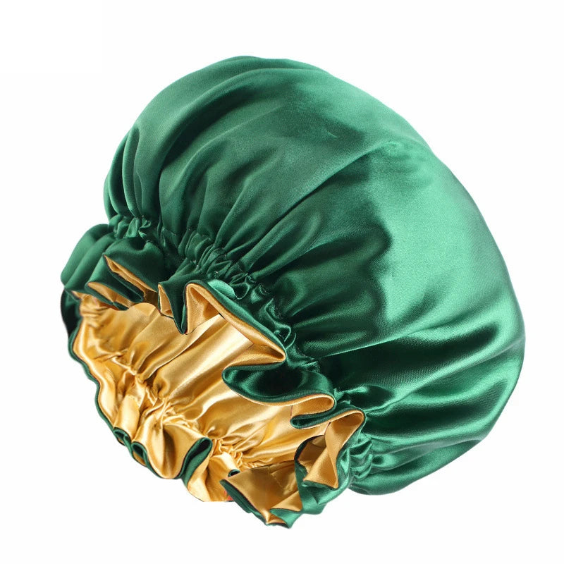 New Solid Elastic Double Layer Satin Bonnet Nightcap Women Night Sleep Hair Protection Hat Reversible Sleeping Hat Hair Care New