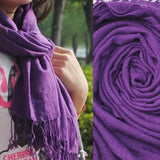 Women Wrap Scarf Cashmere Wool Scarves Silk Solid Long Shawl Tassel