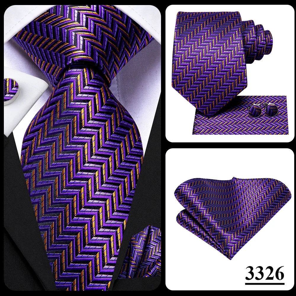 Hi-Tie – Cravate de mariage en soie violette unie à motif cachemire pour homme, ensemble de qualité avec boutons de manchette et mouchoir, cadeau tendance, livraison directe