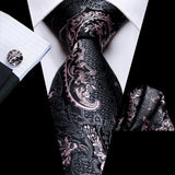 Hi-Tie Cravate de mariage en soie pour homme, motif cachemire, couleur unie, rose, corail, design tendance, qualité, mouchoir, bouton de manchette, fête d'affaires