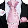 Ensemble cravate homme en soie à rayures roses, motif floral, motif cachemire uni, 8 cm, mouchoir, boutons de manchette, accessoires de mariage, de bal, cravate