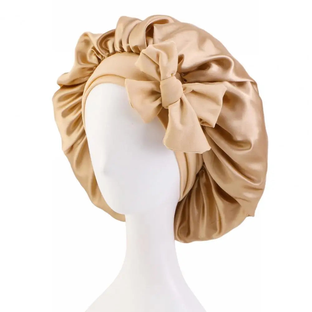Women Shower Cap Sleeping Satin Bonnet Lace-up Bow Waterproof Women Braids Curly Night Hat Beauty Parlor Cap Salon Hat