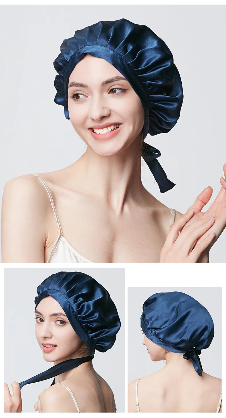 Pure Silk Hair Bonnets For Women Sleeping Cap Luxury Natual Silk Sleep Cap Night Bonnet Caps Hair Protection Turban Head Wraps