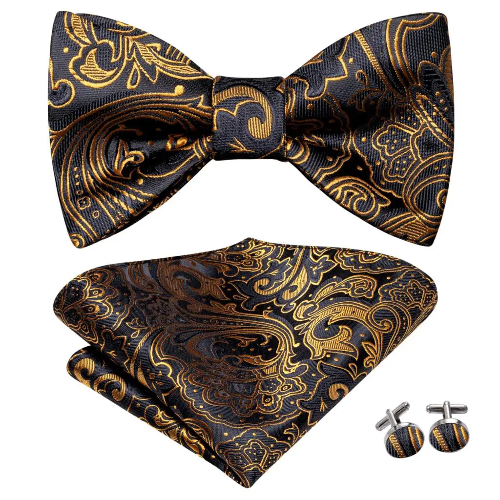 Hi-Tie Ensemble nœud papillon en soie pour homme, mouchoir et boutons de manchette, bleu, rouge, or, noir, blanc, jacquard, nœud papillon, mariage, affaires