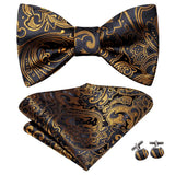 Hi-Tie Ensemble nœud papillon en soie pour homme, mouchoir et boutons de manchette, bleu, rouge, or, noir, blanc, jacquard, nœud papillon, mariage, affaires