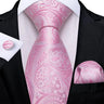Hi-Tie 100% soie classique pour homme, cravate de mariage corail rose rouge pêche, pochette carrée, boutons de manchette, ensemble de cravates roses pour hommes, cravates cachemire unies