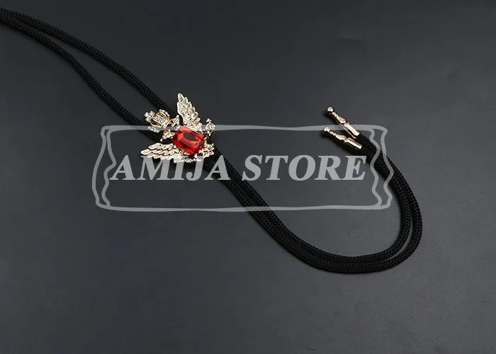 Vintage Bolo Tie Shirt Chain Cowboy Jazz Alloy Men Women Leather Rope Long Necklace Imitation Obsidian Sweater Chain Men Accesso