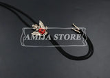 Vintage Bolo Tie Shirt Chain Cowboy Jazz Alloy Men Women Leather Rope Long Necklace Imitation Obsidian Sweater Chain Men Accesso