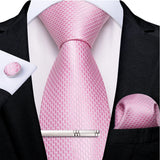 Ensemble cravate homme en soie à rayures roses, motif floral, motif cachemire uni, 8 cm, mouchoir, boutons de manchette, accessoires de mariage, de bal, cravate