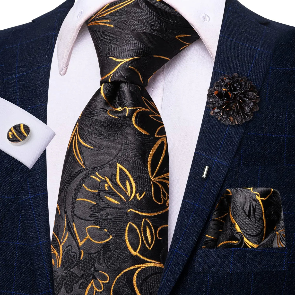Cravate rose cachemire avec broche en soie, élégante cravate de mariage pour homme, bouton de manchette pratique, mode affaires fête, créateur de cravate haute
