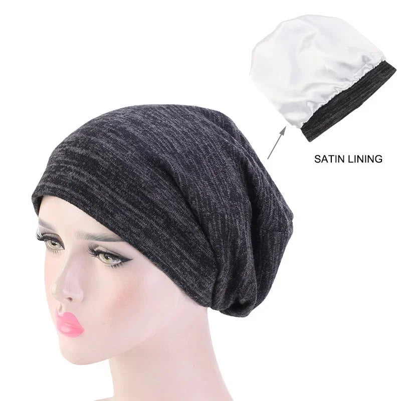 Bonnet de nuit unisexe doublé en satin pour femme et homme, bonnet de nuit ample pour soins capillaires, bonnet anti-chute, bonnet de nuit, couvre-chef