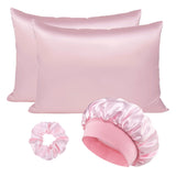 Luxury 4PCS/LOT 2 Pillowcase Hair Scrunchie Night Hat Set Fashion Imitation Silk Satin Pillowcase Sleep Set tool Silkly Cap