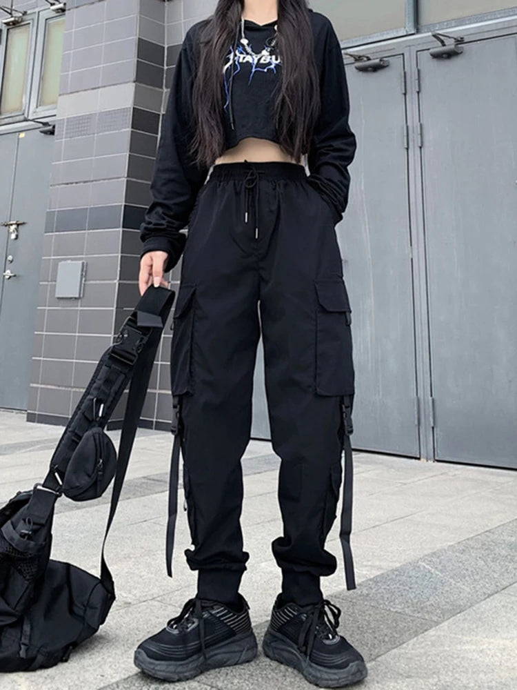 Pantalon cargo de jogging hip-hop tendance pour femmes et hommes, sarouel multi-poches avec rubans, survêtement streetwear décontracté pour hommes, tailles S à 4XL