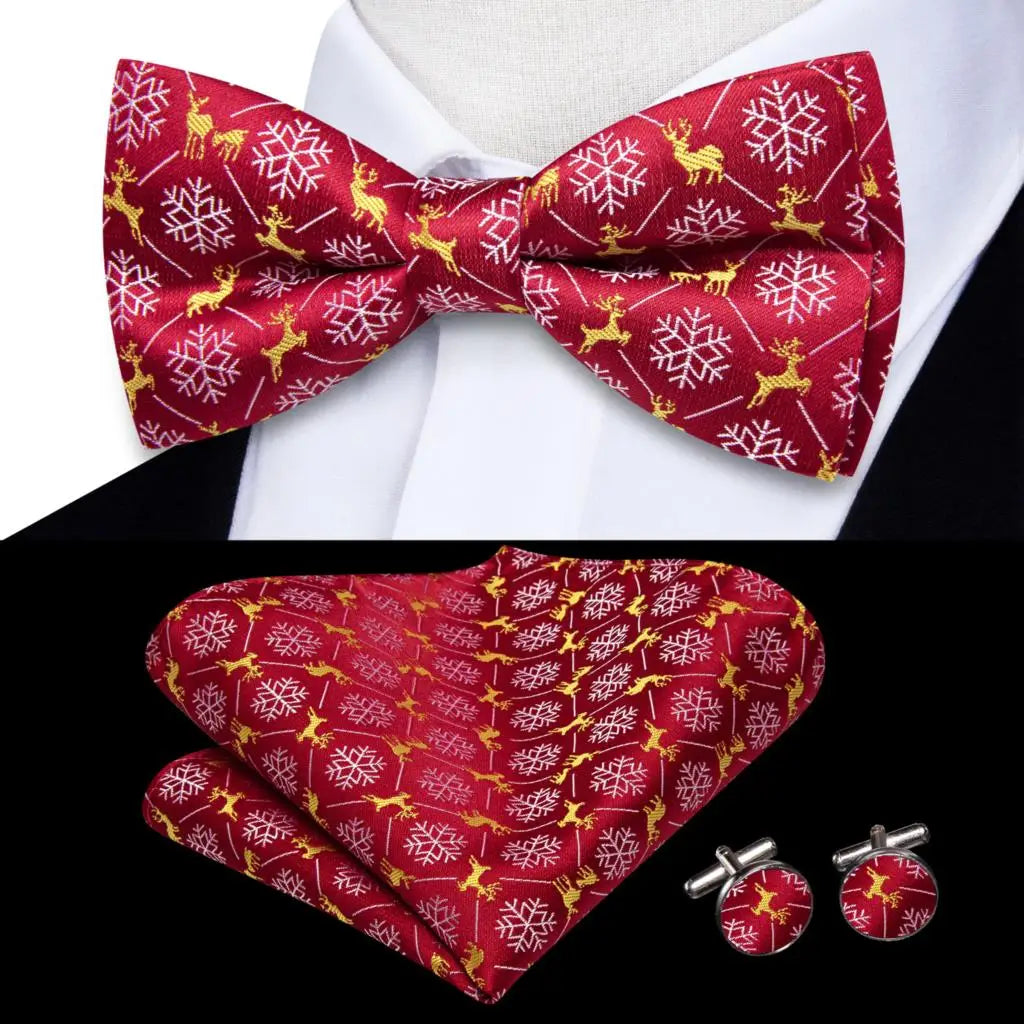 Hi-Tie Nœuds papillon verts de Noël pour hommes Cravate papillon en soie Ensemble de boutons de manchette et mouchoirs pour fête de mariage Nœud papillon uni à carreaux cachemire