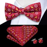Hi-Tie Nœuds papillon verts de Noël pour hommes Cravate papillon en soie Ensemble de boutons de manchette et mouchoirs pour fête de mariage Nœud papillon uni à carreaux cachemire