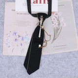 Cravate en ruban noir faite à la main, bijoux en strass cristal, chemises blanches pour hommes, étudiantes, garçons, col, cravates, uniformes, femmes