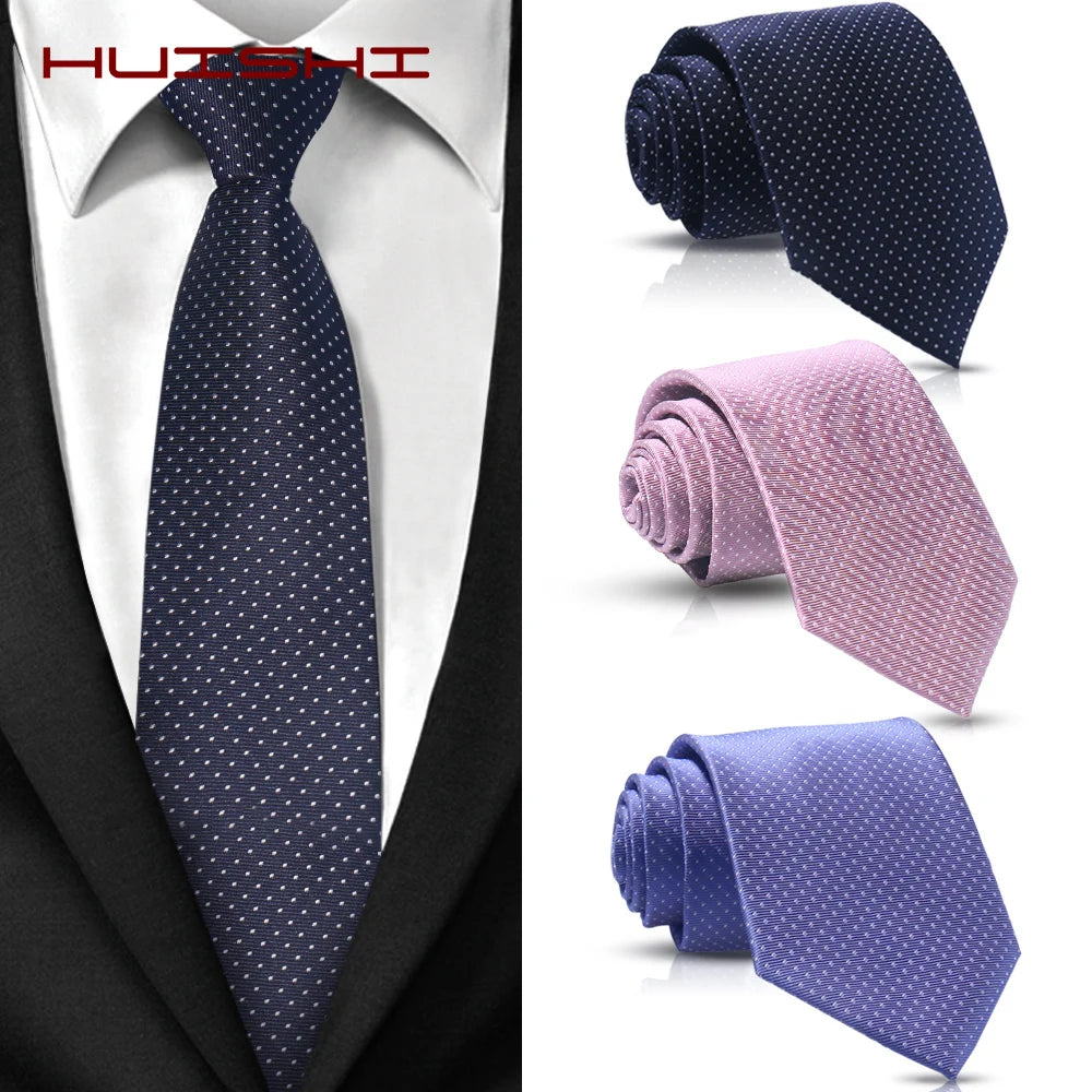 Cravate Huishi 8 cm à pois pour homme, slim, tendance, en polyester et microfibre, à carreaux, pour mariage