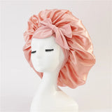 Bonnet de nuit en satin pour femme, large bande solide, extensible, avec nœud, bonnet soyeux, bonnet de nuit, soins capillaires, couvre-tête de douche