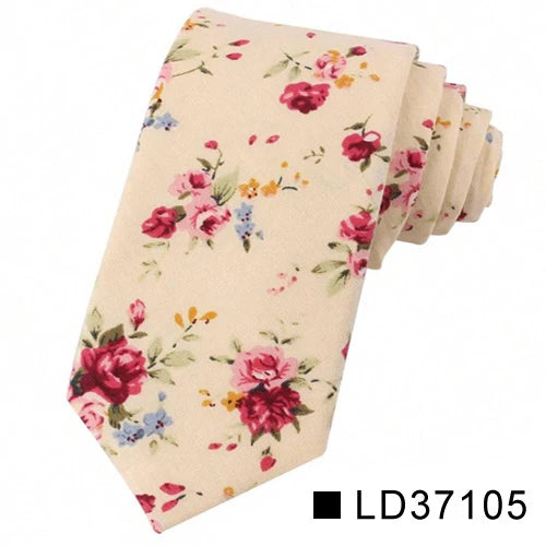 Nouvelle cravate florale pour hommes et femmes, cravate fine en coton pour mariage, cravates décontractées pour hommes, costumes classiques, cravates à imprimé floral