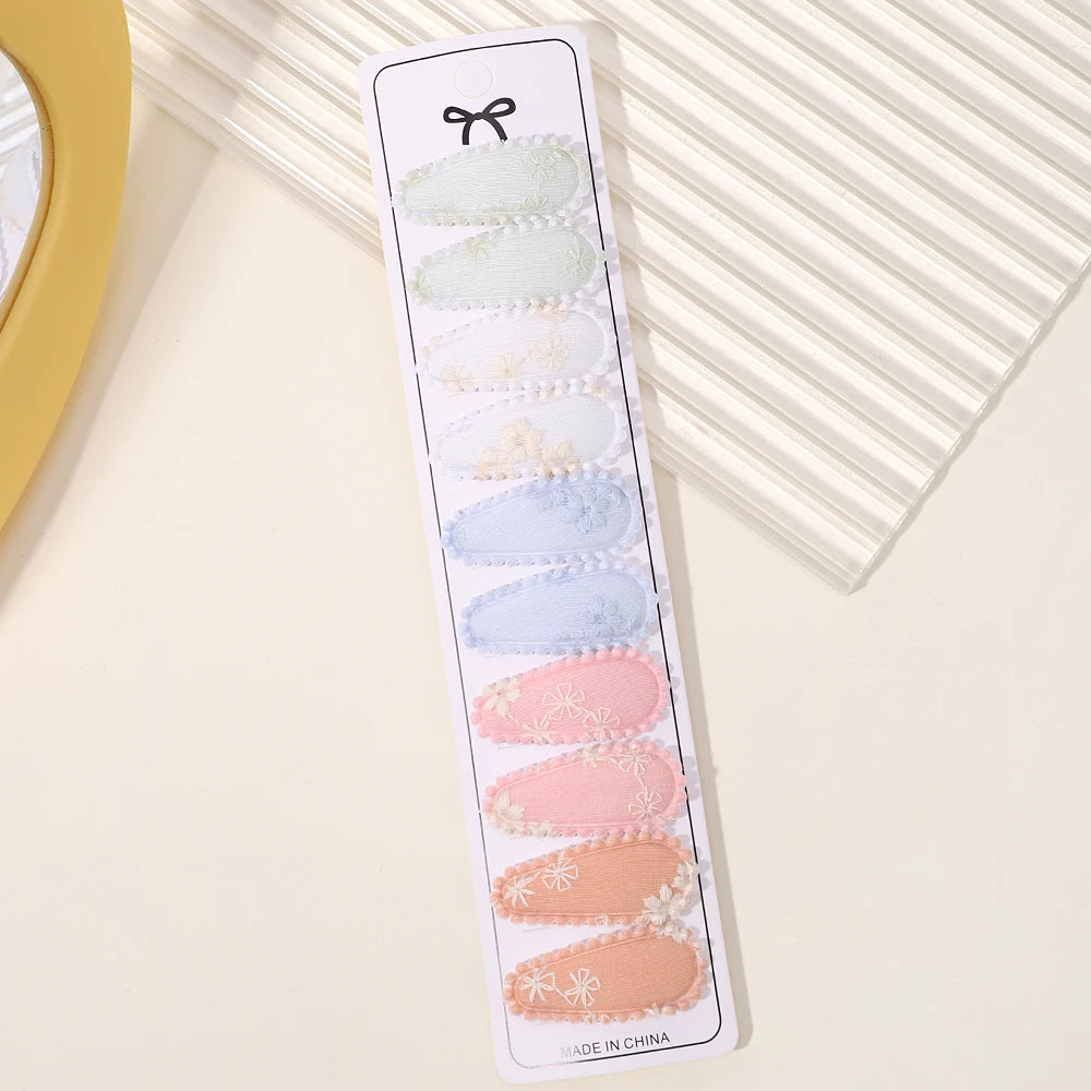 Lot de 10 barrettes à cheveux en forme de goutte d'eau, 5,6 cm, avec broderie imprimée, pour filles mignonnes, épingles à cheveux, couvre-chefs, accessoires pour cheveux pour enfants