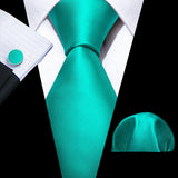 Cravate fantaisie en soie bleu sarcelle pour homme, marque de luxe solide, pochette, boutons de manchette, ensemble de cravates de haute qualité pour fête de mariage Barry.Wang