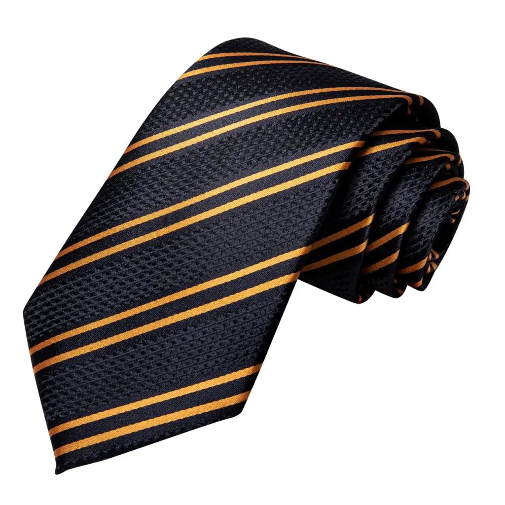 Cravate élégante pour homme, motif cachemire, rayures noires et dorées, en soie, pour mariage, mouchoir, boutons de manchette, pour entreprise, fête, livraison directe