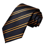 Cravate élégante pour homme, motif cachemire, rayures noires et dorées, en soie, pour mariage, mouchoir, boutons de manchette, pour entreprise, fête, livraison directe