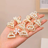 Lot de 6, 8 ou 10 petites pinces à cheveux géométriques en métal avec perles et strass pour femmes et filles