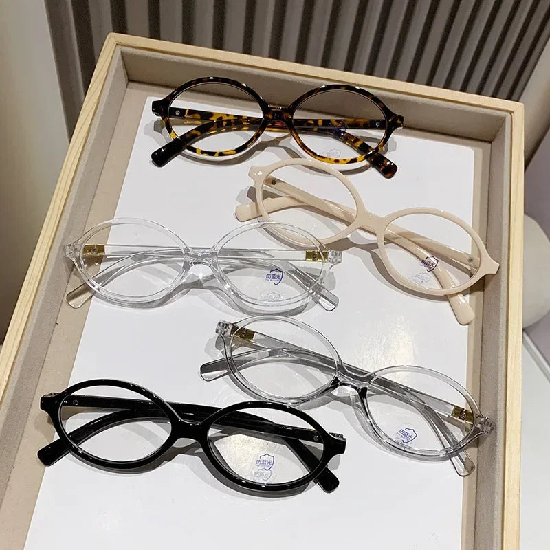 Elliptical Artistic Style Myopia Glasses Retro Small Frame Flat Lenses Ultra Light Finished Near Sight Eyewear Fashion Goggles