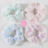 3/4Pcs Sweet Printed Elastics Hair Bands Women Girls Simple Scrunchies Korean Pink Mesh Hair Ties Ponytail Hair Accessories