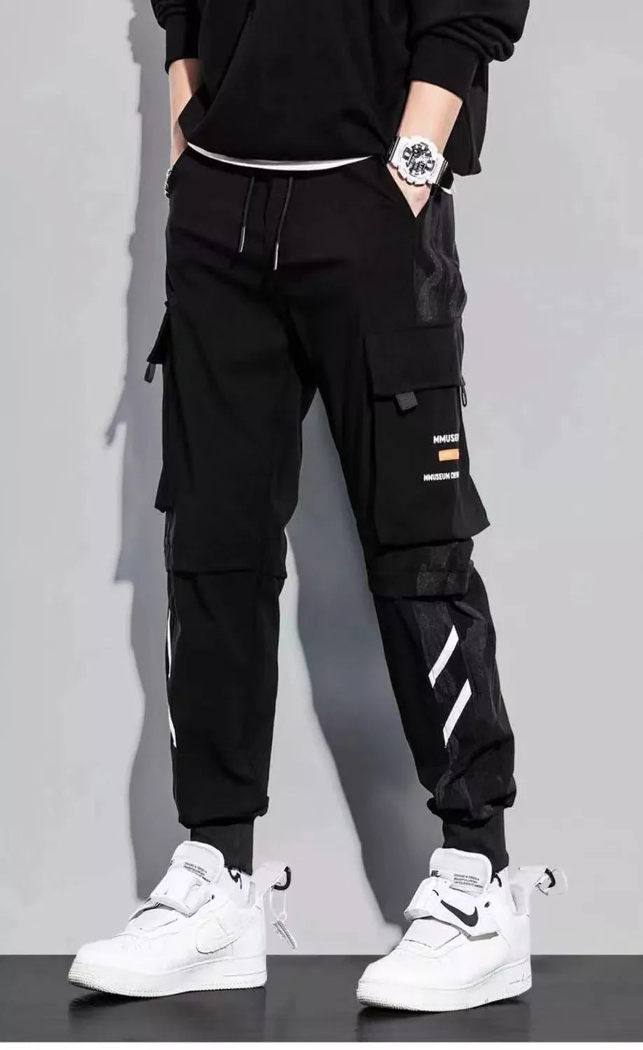 Pantalon cargo classique décontracté pour homme, style streetwear, avec rubans, style jogging, coupe slim, multi-poches, pour femme, J5
