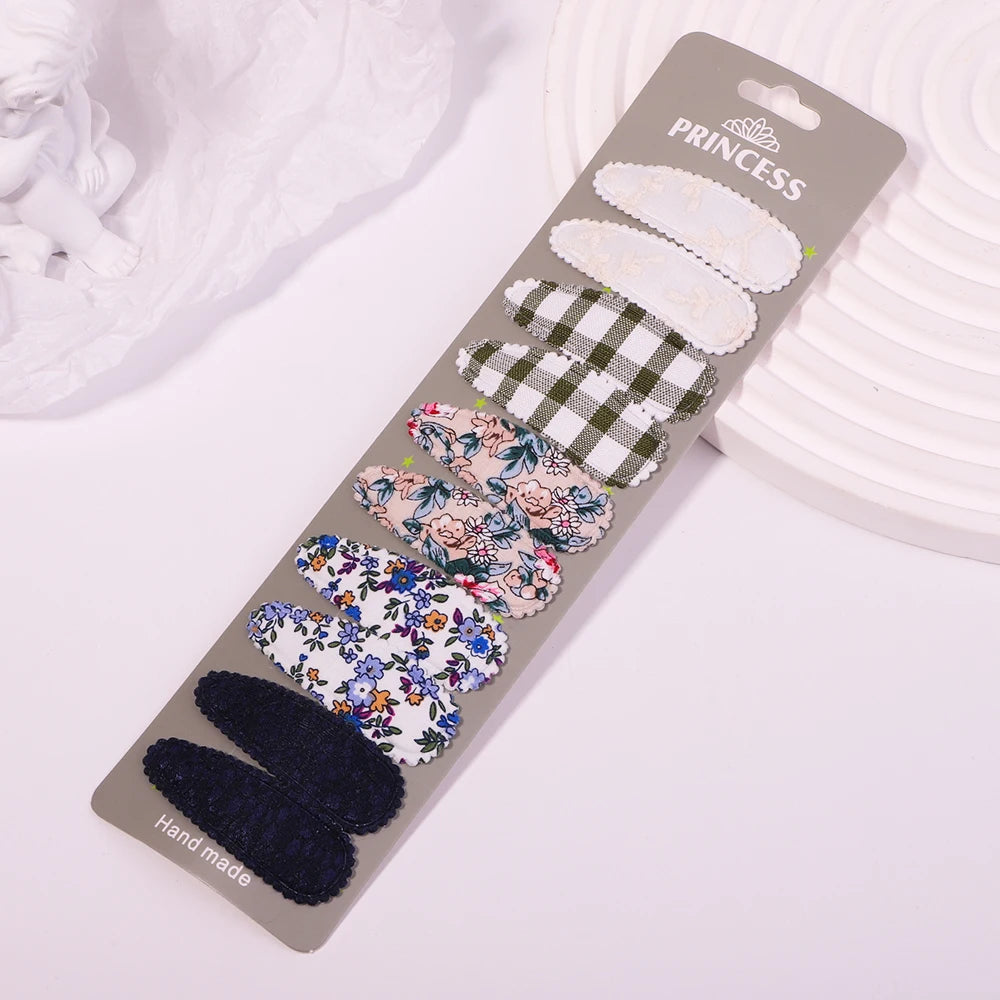 Lot de 10 barrettes à cheveux en forme de goutte d'eau, 5,6 cm, avec broderie imprimée, pour filles mignonnes, épingles à cheveux, couvre-chefs, accessoires pour cheveux pour enfants