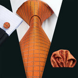 Barry.Wang Orange Silk Men Tie Hanky Cufflinks Set Jacquard Pink Purple Salmon Gold Necktie for Male Wedding Business Party Gift