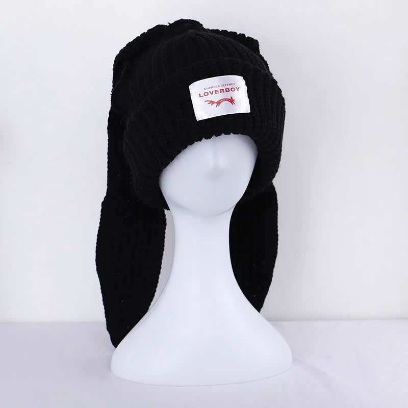 Cute Rabbit Long Ear Hat Knitted Hat Warm Cap Knit Letter Cap Unisex Cap Beanie Long Ear Hat Crochet Knitted Bunny Hat