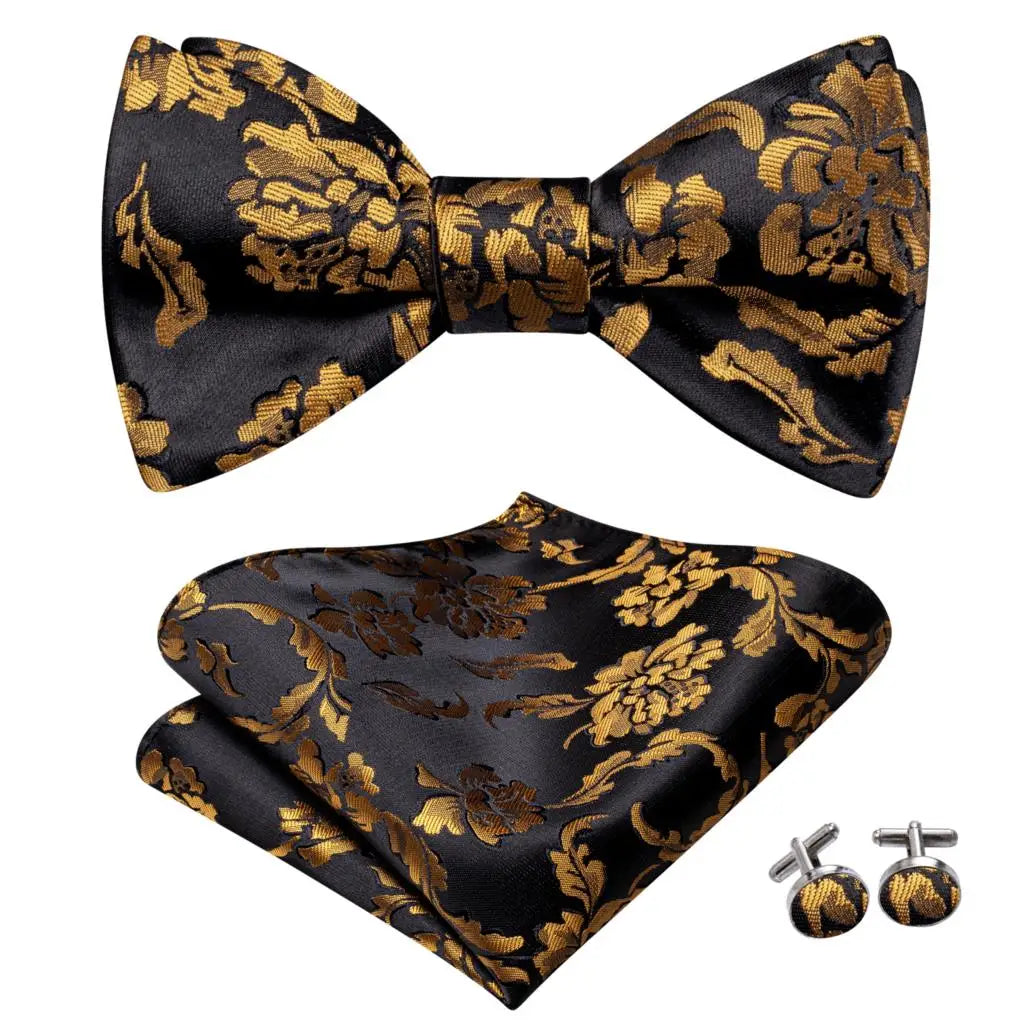 Hi-Tie Ensemble nœud papillon en soie pour homme, mouchoir et boutons de manchette, bleu, rouge, or, noir, blanc, jacquard, nœud papillon, mariage, affaires