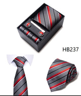Cravate pour homme, tout nouveau style, cadeau de mariage, ensemble de pochettes, boîte à cravates, accessoires de costume noirs pour hommes