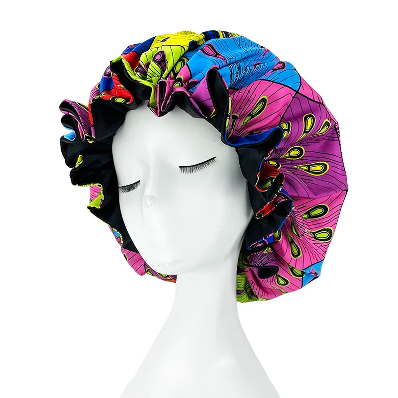 Bonnet de nuit double épaisseur en satin soyeux pour femme, grand bonnet réversible doublé de satin, couvre-chef pour la nuit, accessoires pour cheveux
