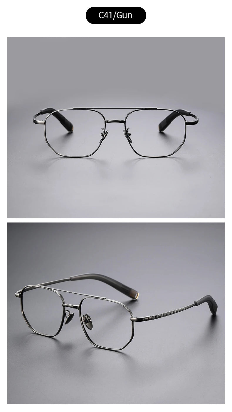 Trendy Men's Large size Titanium Frames Stylish, Double Bridge, Casual, Comfortable, Optical Prescription Eyewear for Men 07518
