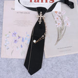 Cravate en ruban noir faite à la main, bijoux en strass cristal, chemises blanches pour hommes, étudiantes, garçons, col, cravates, uniformes, femmes