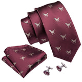 Barry.Wang Nouveauté Soie Hommes Cravate Mouchoir Boutons de Manchette Ensemble Jacquard Animal Dinosaure Chauve-Souris Gravat Cravate Pour Homme Mariage Affaires