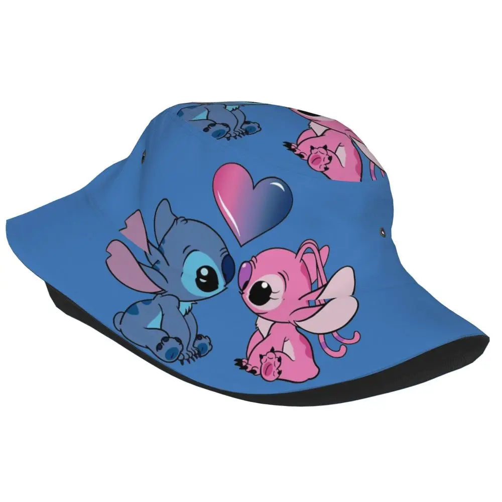 Unisex Kawaii Bucket Hats Funny Stitch Cartoon Accessories Bob Hat For Beach Headwear Lightweight