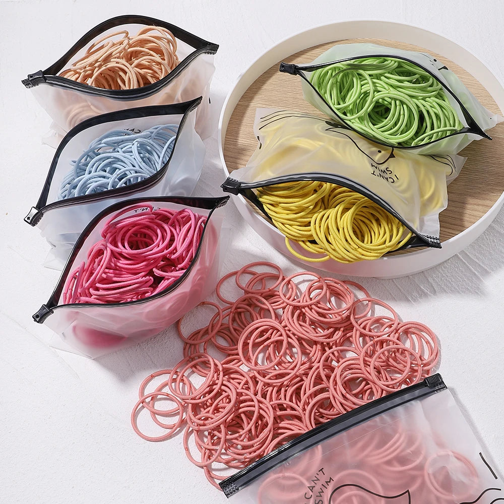 Lot de 50 bandeaux élastiques en caoutchouc pour cheveux, style macaron, très élastiques, durables, pour queue de cheval haute, pour femmes et enfants