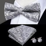Hi-Tie Marque Soie Pré-noué Homme Nœud Papillon Mouchoir Boutons de Manchette Ensemble Nœud Papillon pour Homme Jacquard Solide Cachemire Floral Mariage Cadeau d'Affaires