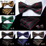 Hi-Tie Nœud papillon rayé noir et rouge pour homme, mouchoir, boutons de manchette, en soie pré-nouée, pour soirée d'affaires masculine, vente en gros