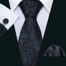 Cravates en soie noire pour hommes, classiques, solides, tissées de haute qualité, avec pochette et boutons de manchette, pour soirées formelles, design Barry.Wang